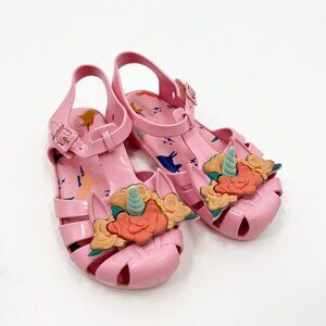 Mini Melissa Pink Jelly Sandals with Multicolor Unicorn Flower